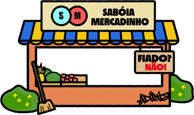 a barraca do Sabóia Mercadinho, com toldo azul e amarelo e uma placa escrito fiado? não!