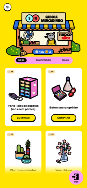tela do mercadinho, com os produtos em cards